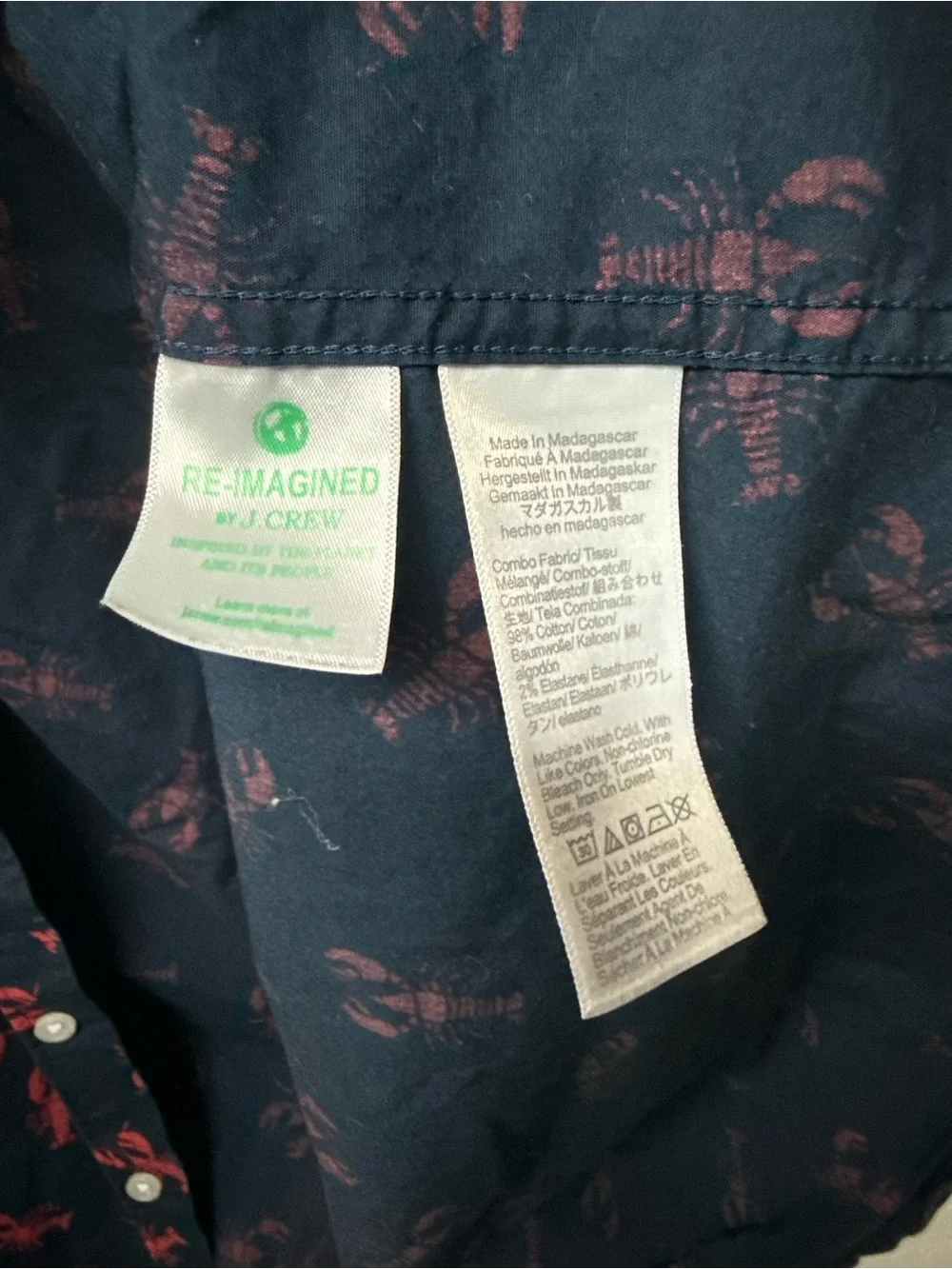 J. Crew Navy Short-Sleeve Button-Down with Red Lobster Print
